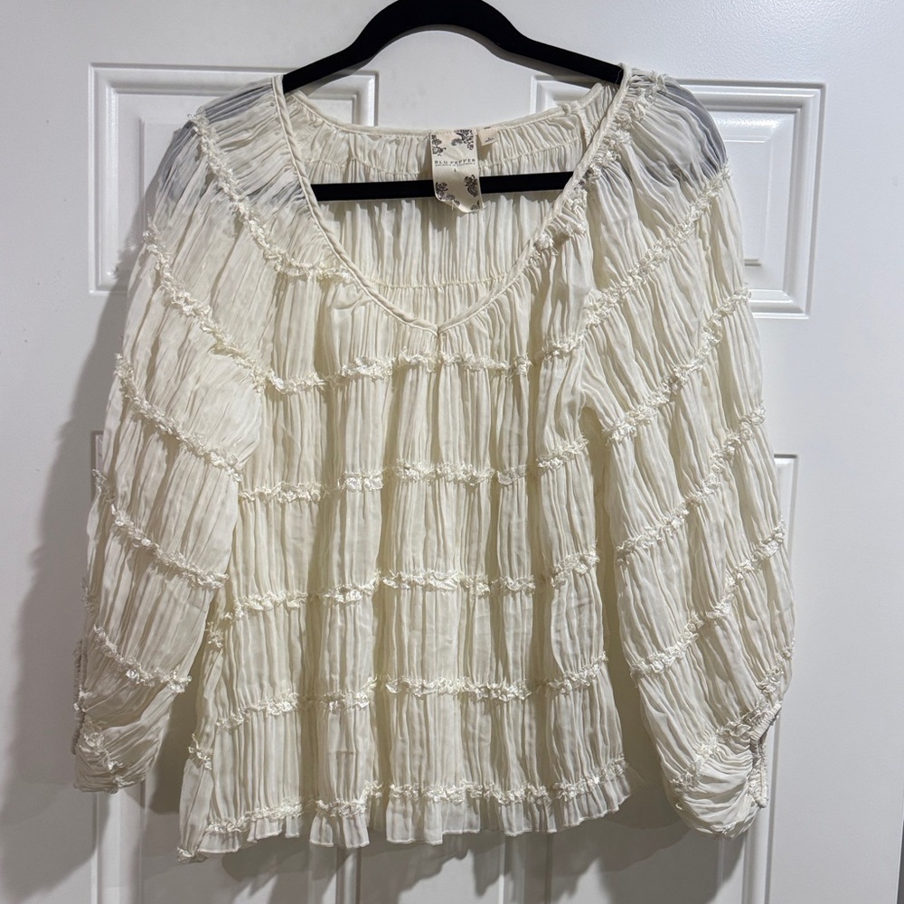 Blu Pepper Cream Textured Blouse